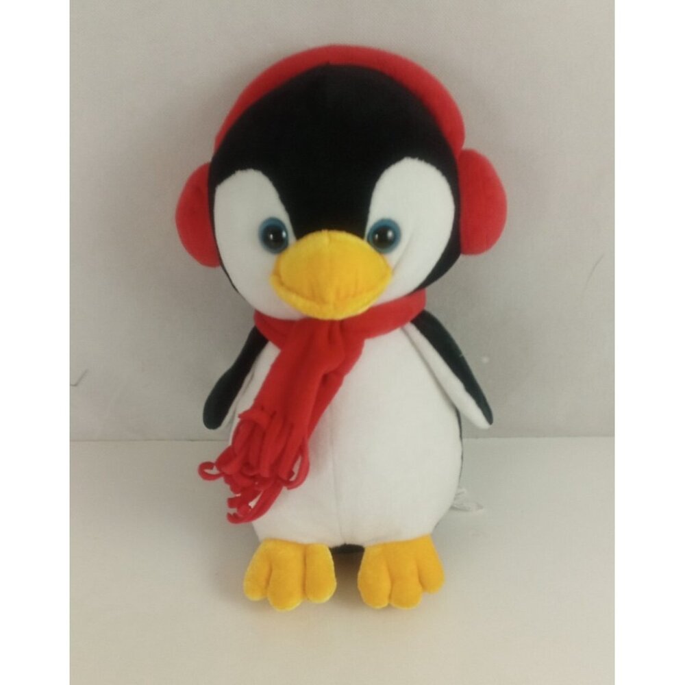 Christmas Six Flags Holiday In The Park Penguin Plush With Red Ear Muffs 12"